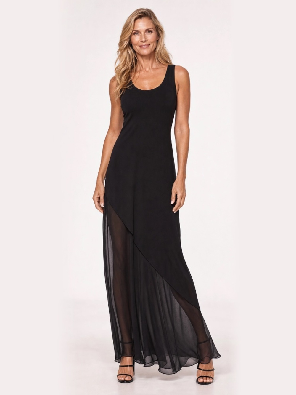 NWT Shavonne Dorsey Size M Black Chiffon Overlay Maxi Dress Layered